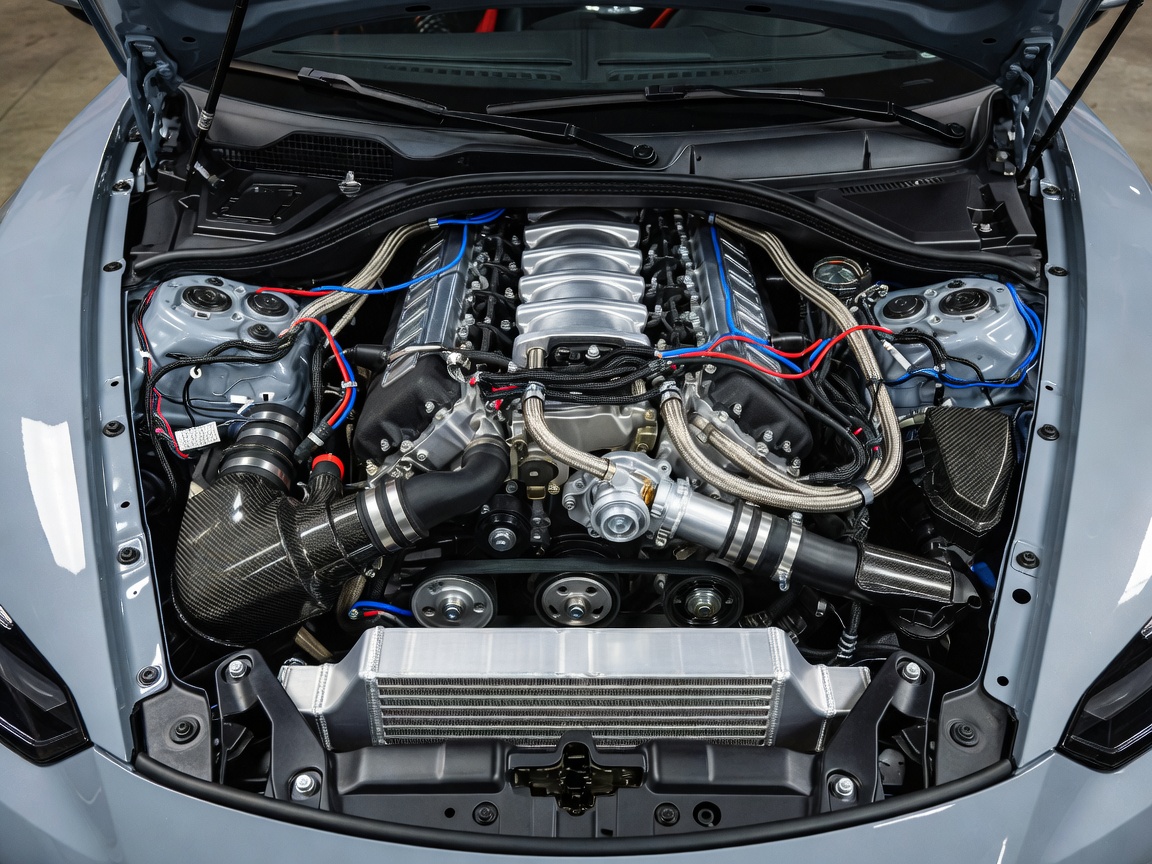 Detailed engine bay and technical components