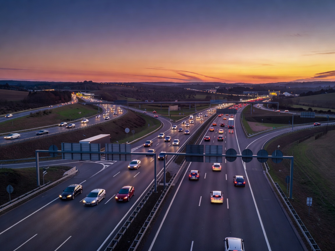 European highway network at dusk